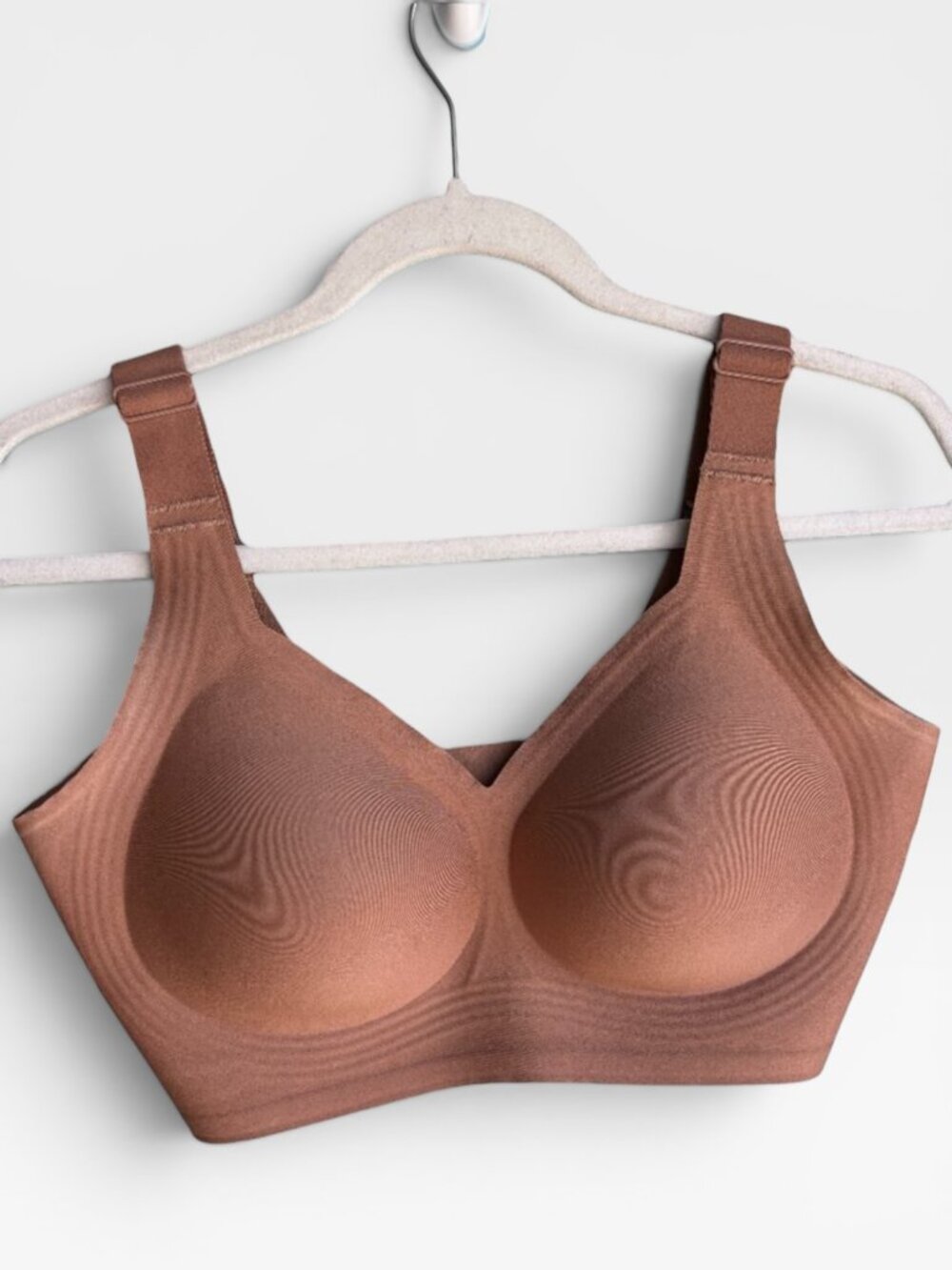 Nude Seamless Wireless Bra Tan Ribbed Support Size L